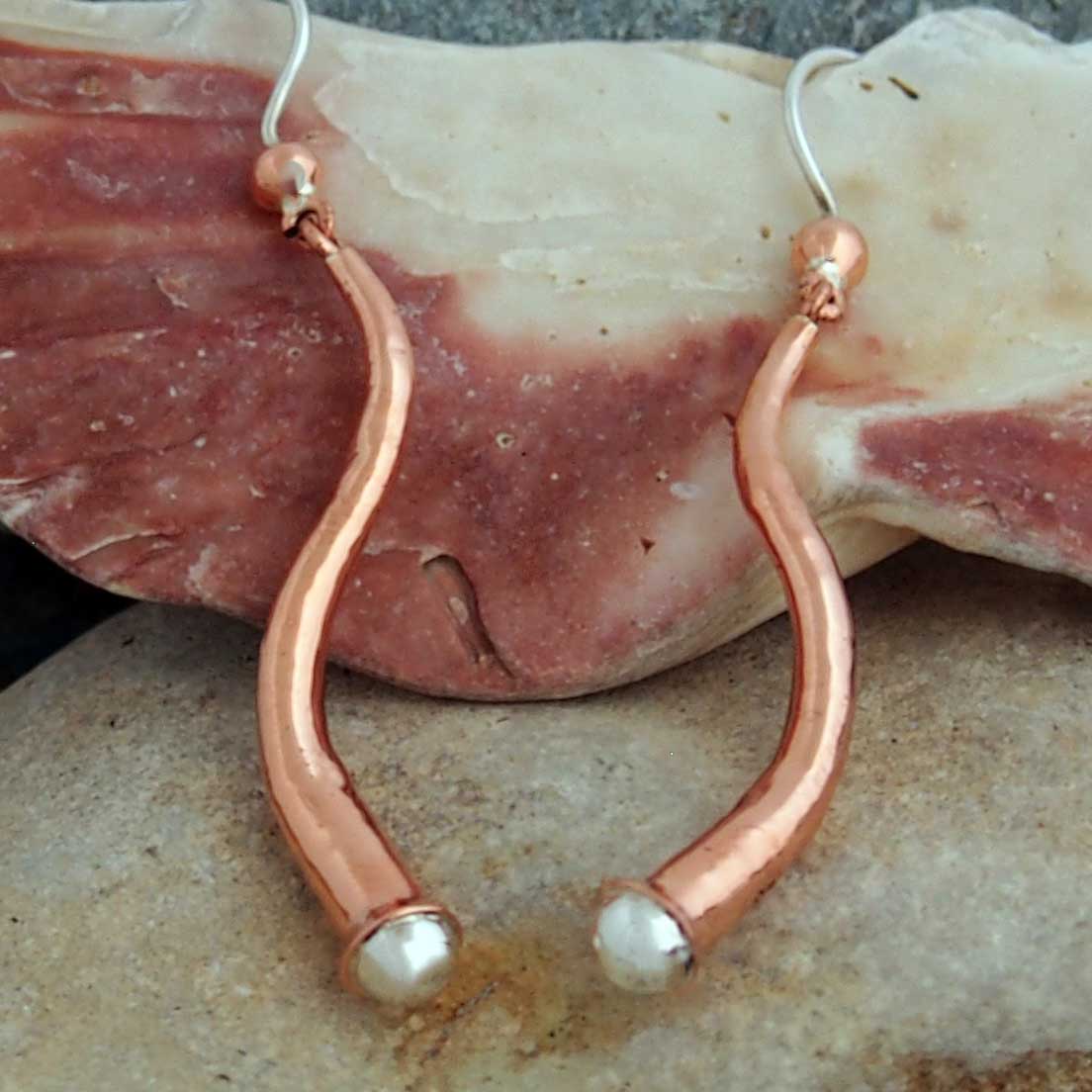 Handmade Silver Copper hammered earrings