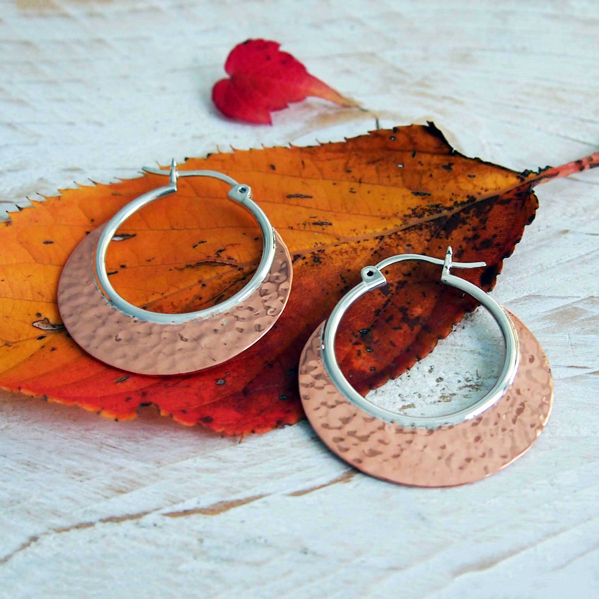 Copper Moon Silver Hoop Earrings