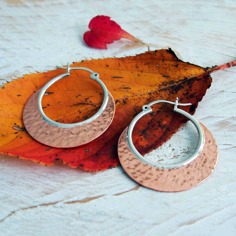 Copper Moon Silver Hoop Earrings