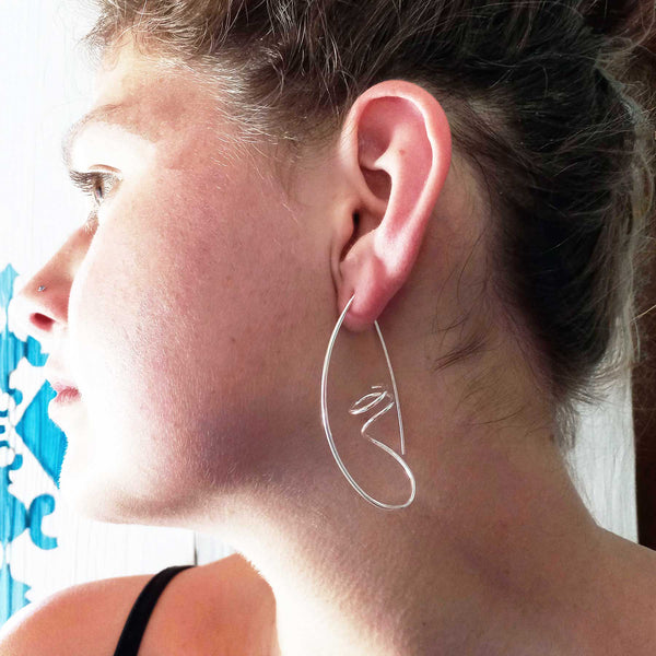 Twisting Curl Long Sterling silver earrings