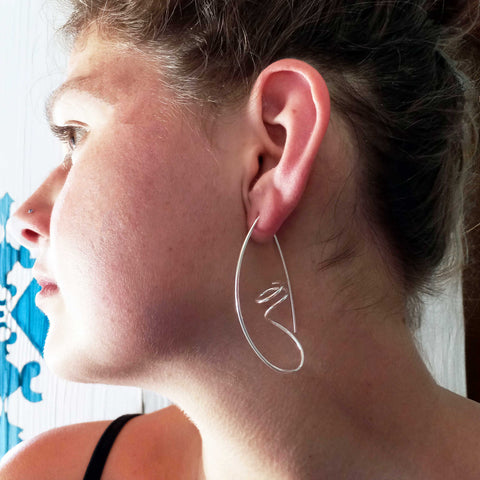 Twisting Curl Long Sterling silver earrings