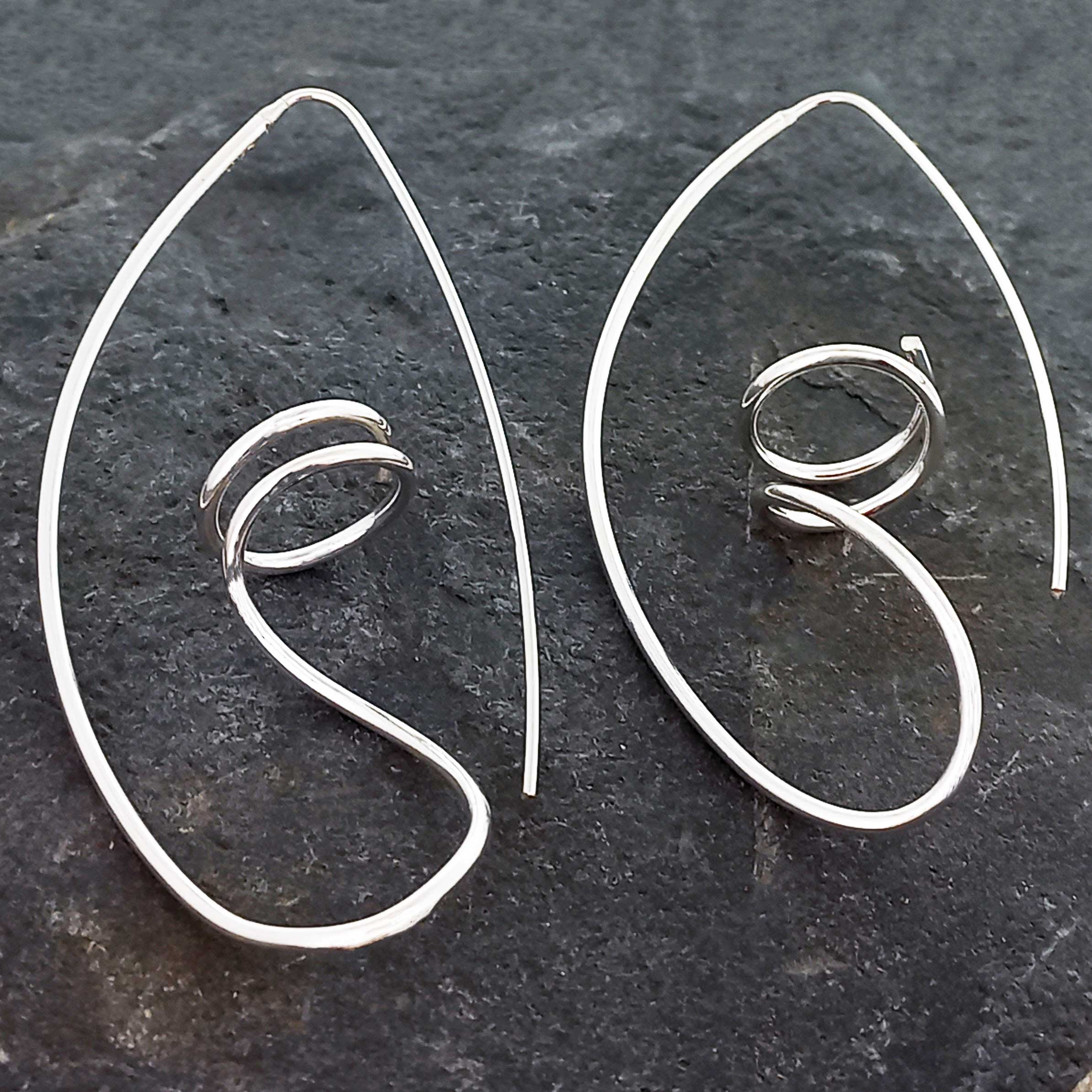 Handmade Silver Spiral Statement Earrings