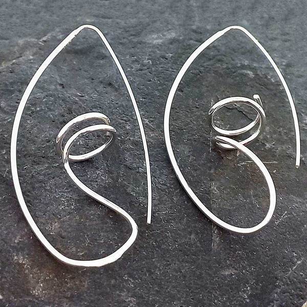 Handmade Silver Spiral Statement Earrings