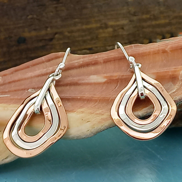 Teardrop Silver Copper handmade earrings