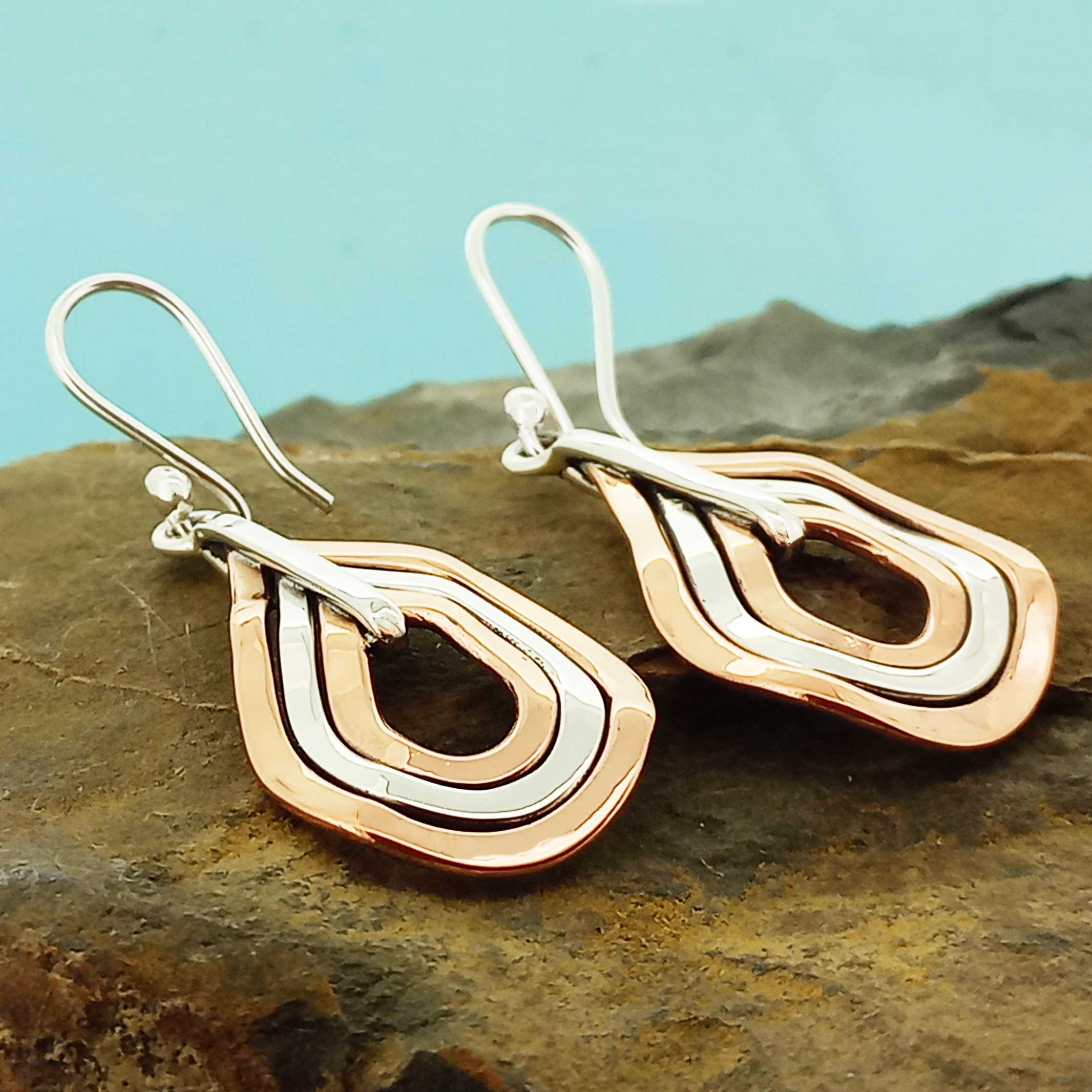 Copper & Silver Curvy Teardrop Earrings
