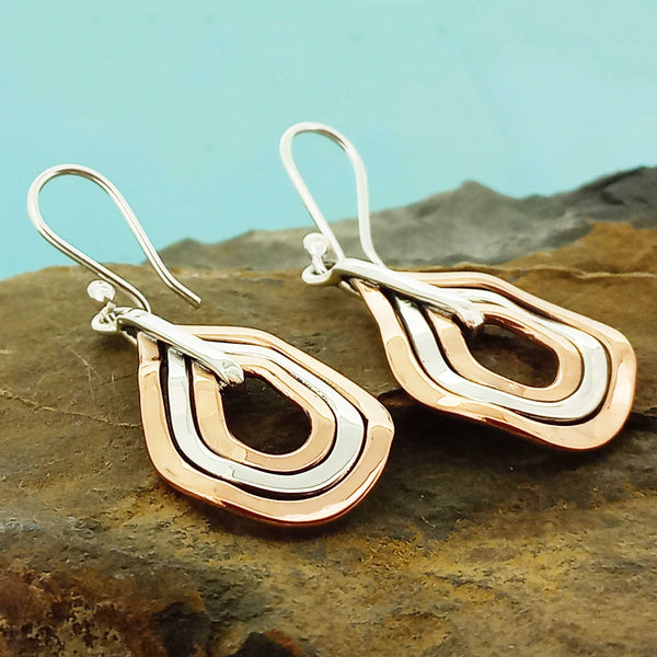 Copper & Silver Curvy Teardrop Earrings