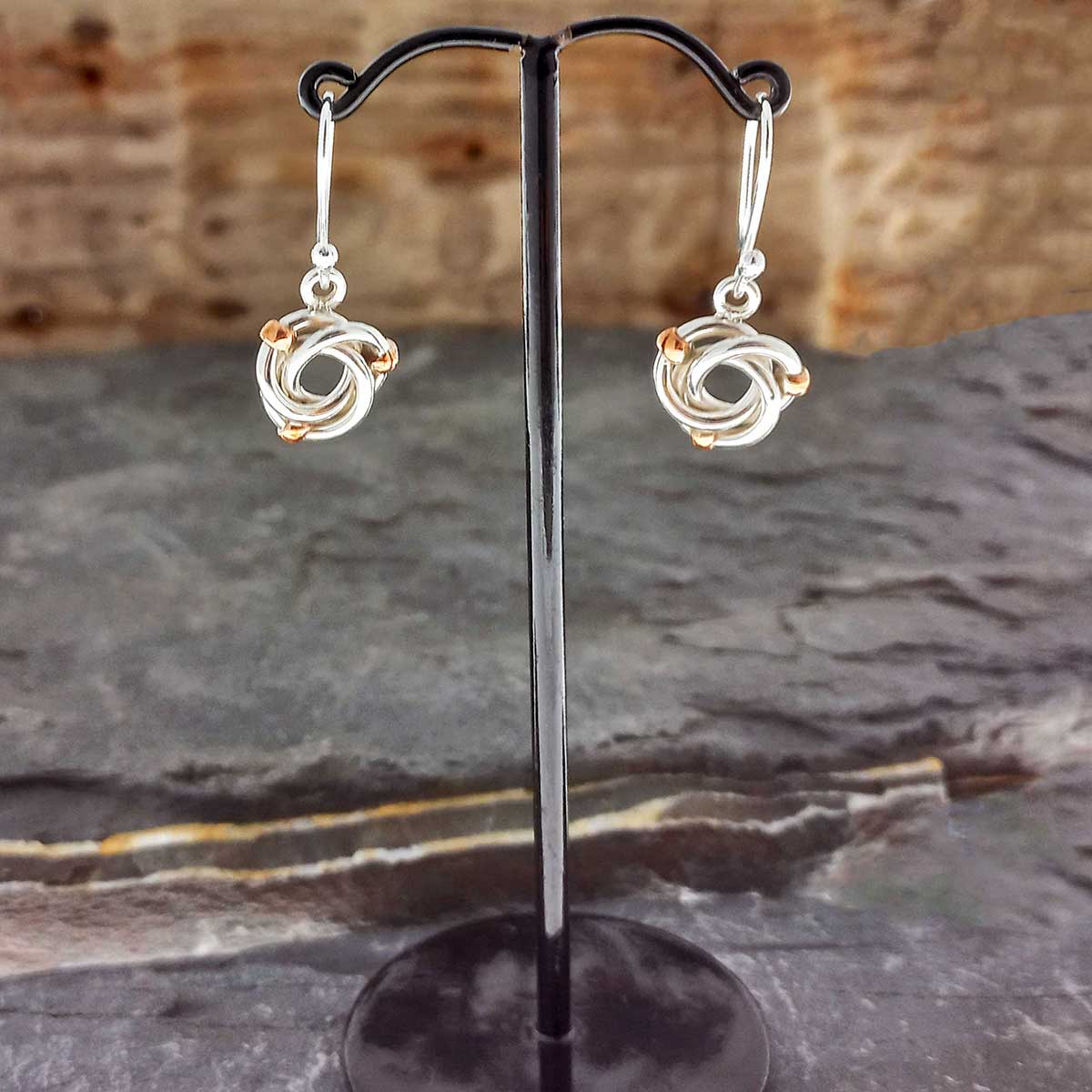 Enclosed circle handmade silver cooper drop dainty earrings