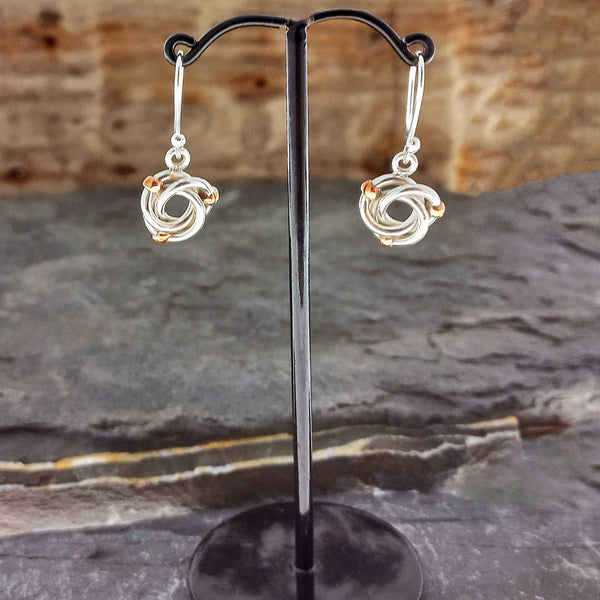 Enclosed circle handmade silver cooper drop dainty earrings