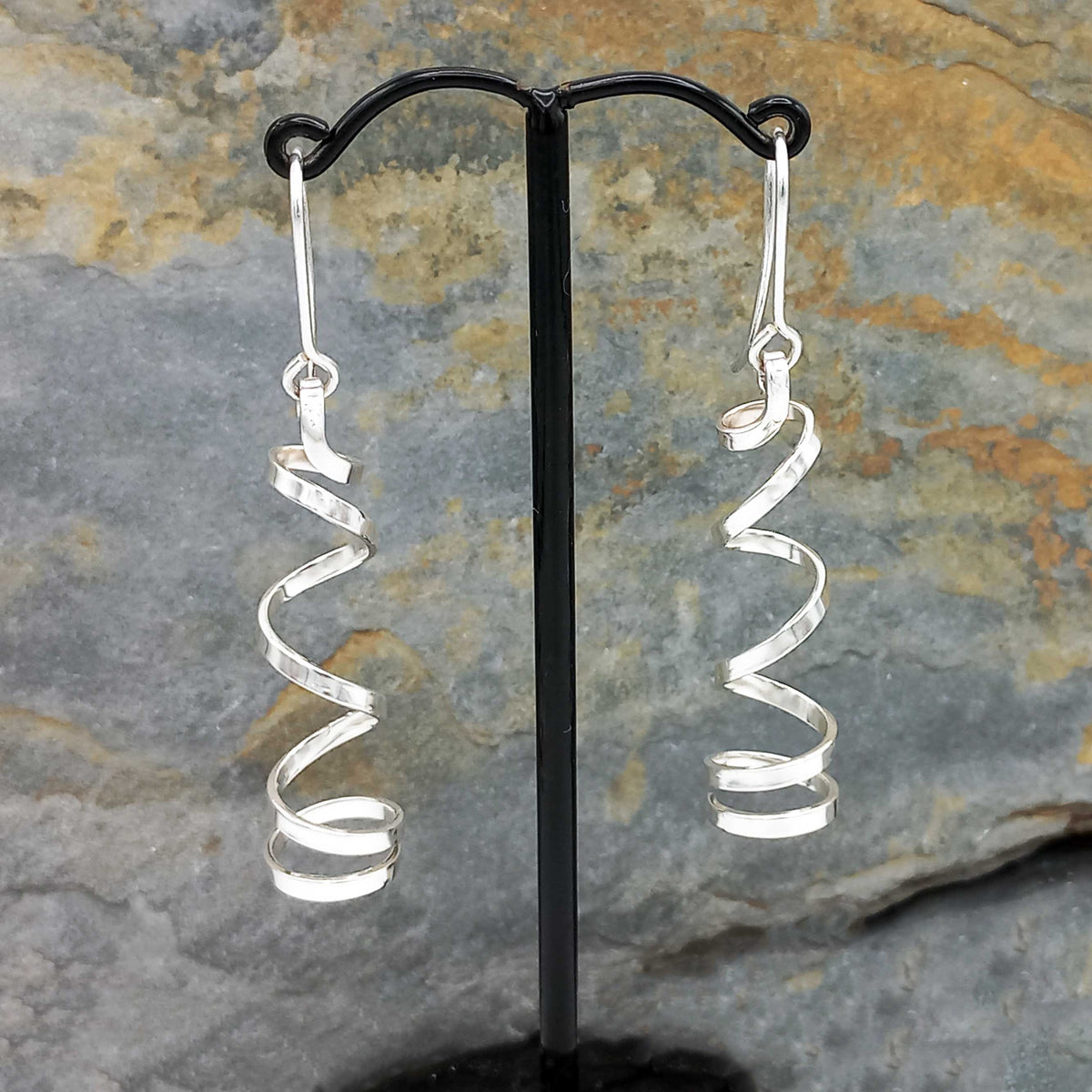 Dangle corkscrew unusual silver earrings