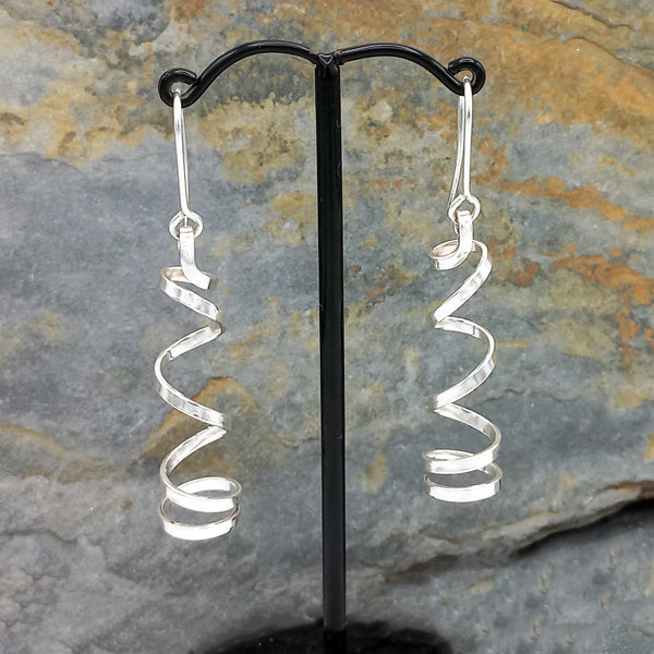 Dangle corkscrew unusual silver earrings