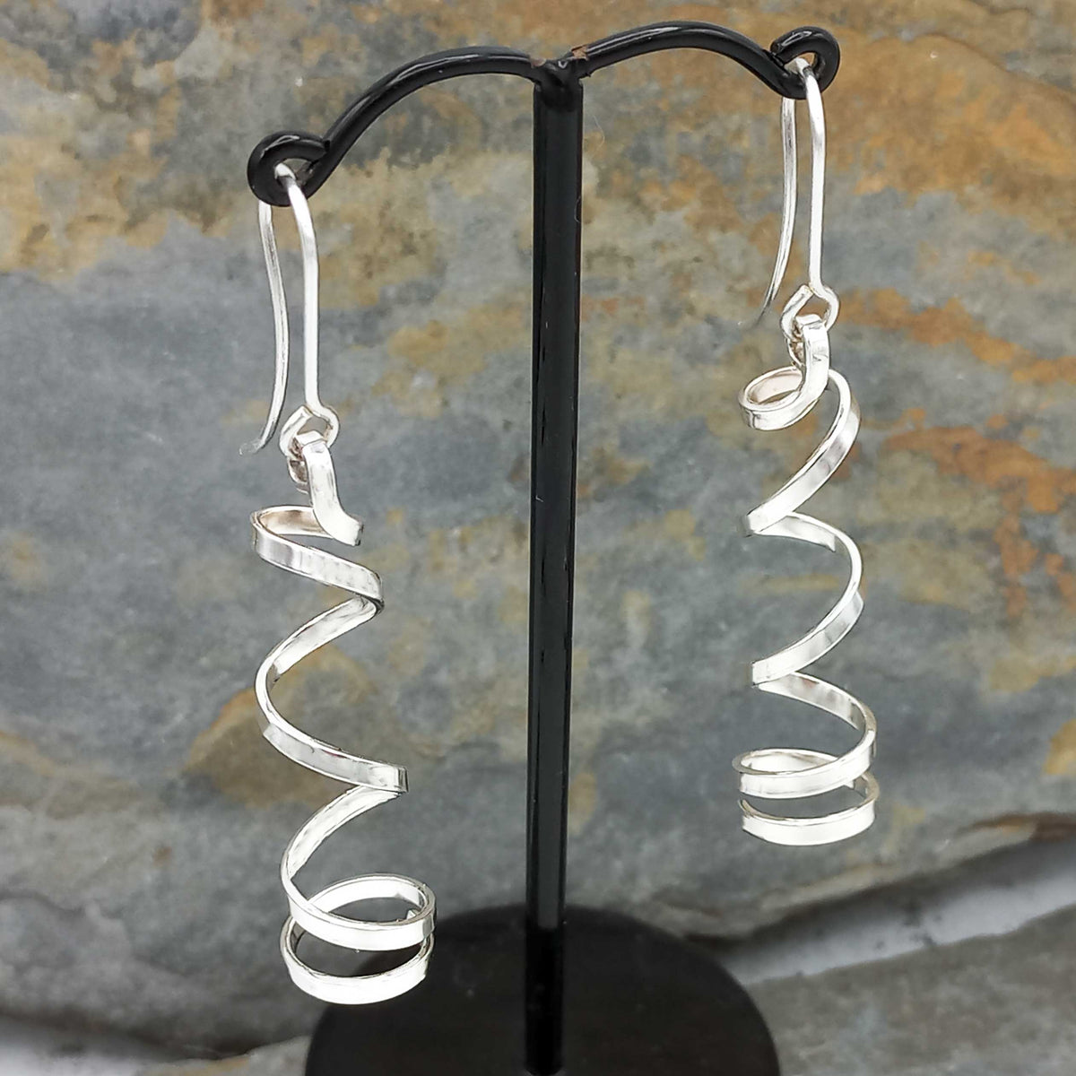 Handmade Silver Spiral drop earrings