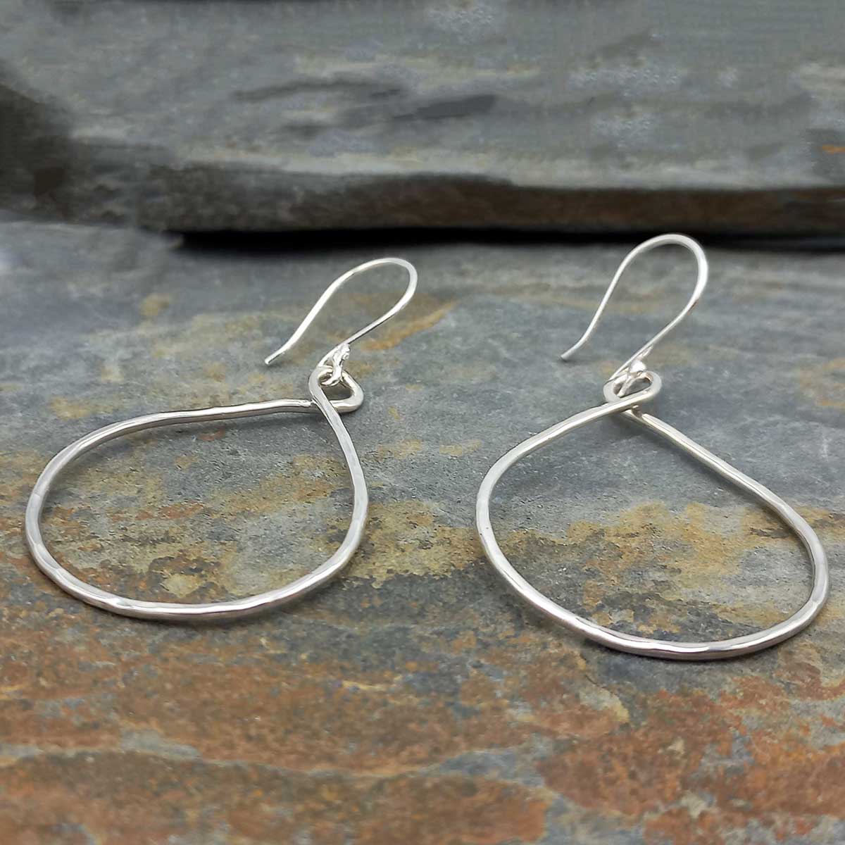 Teadrop Hammered hoop earrings