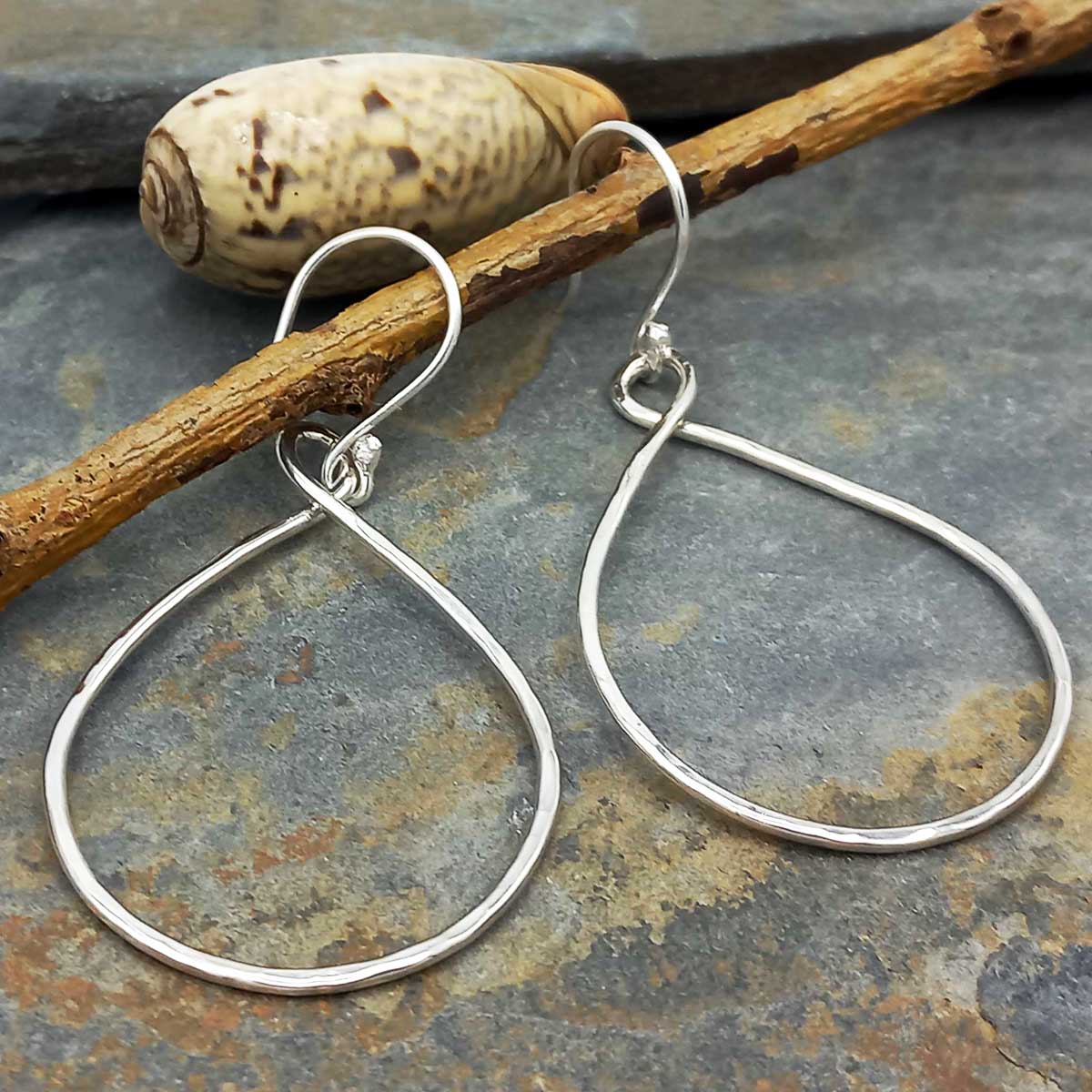 Hammered Teardrop Silver Earrings  Main image