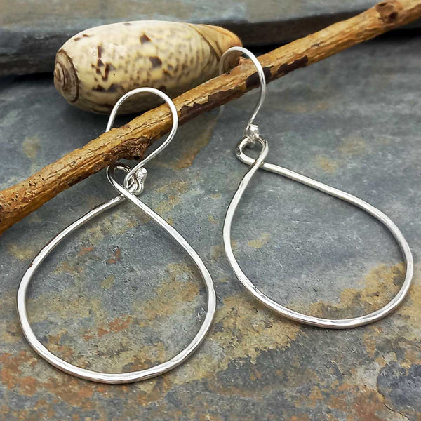Hammered Teardrop Silver Earrings 