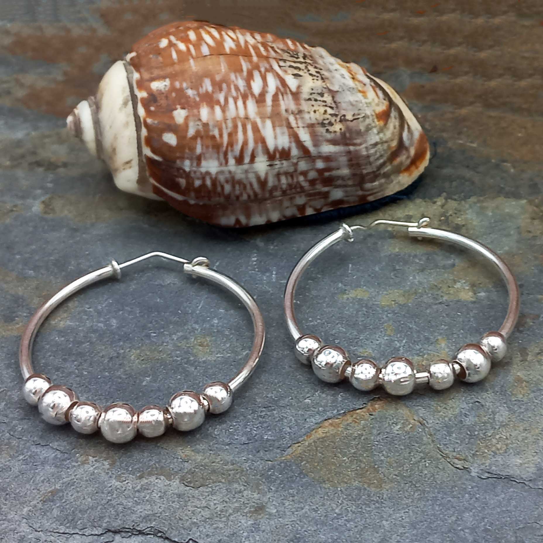 Hoop with Balls Silver Earrings 