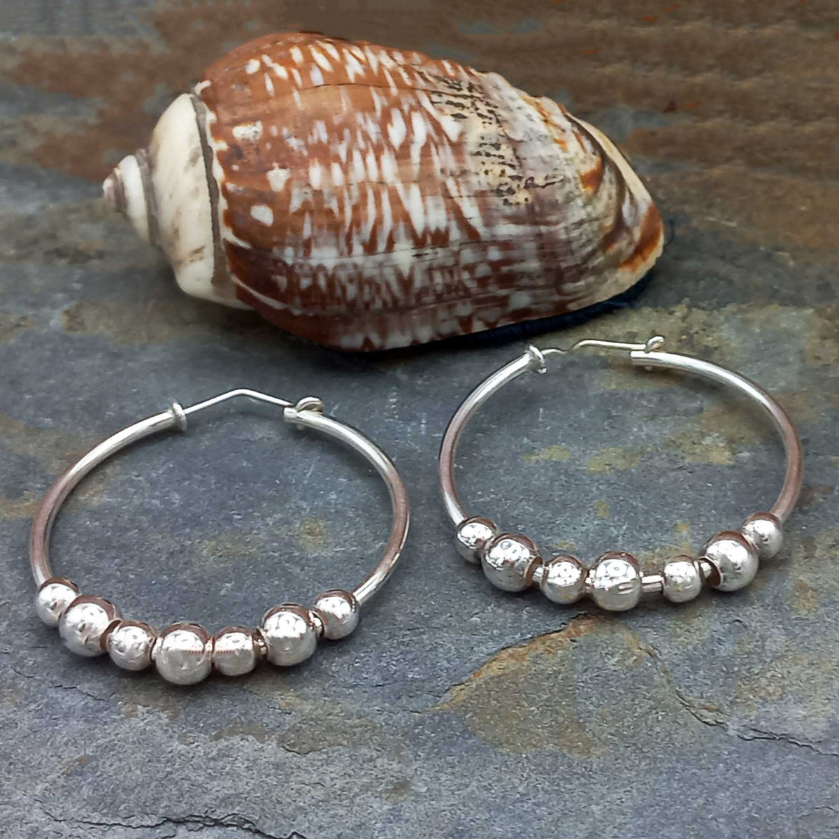 Hoop with Balls Silver Earrings 