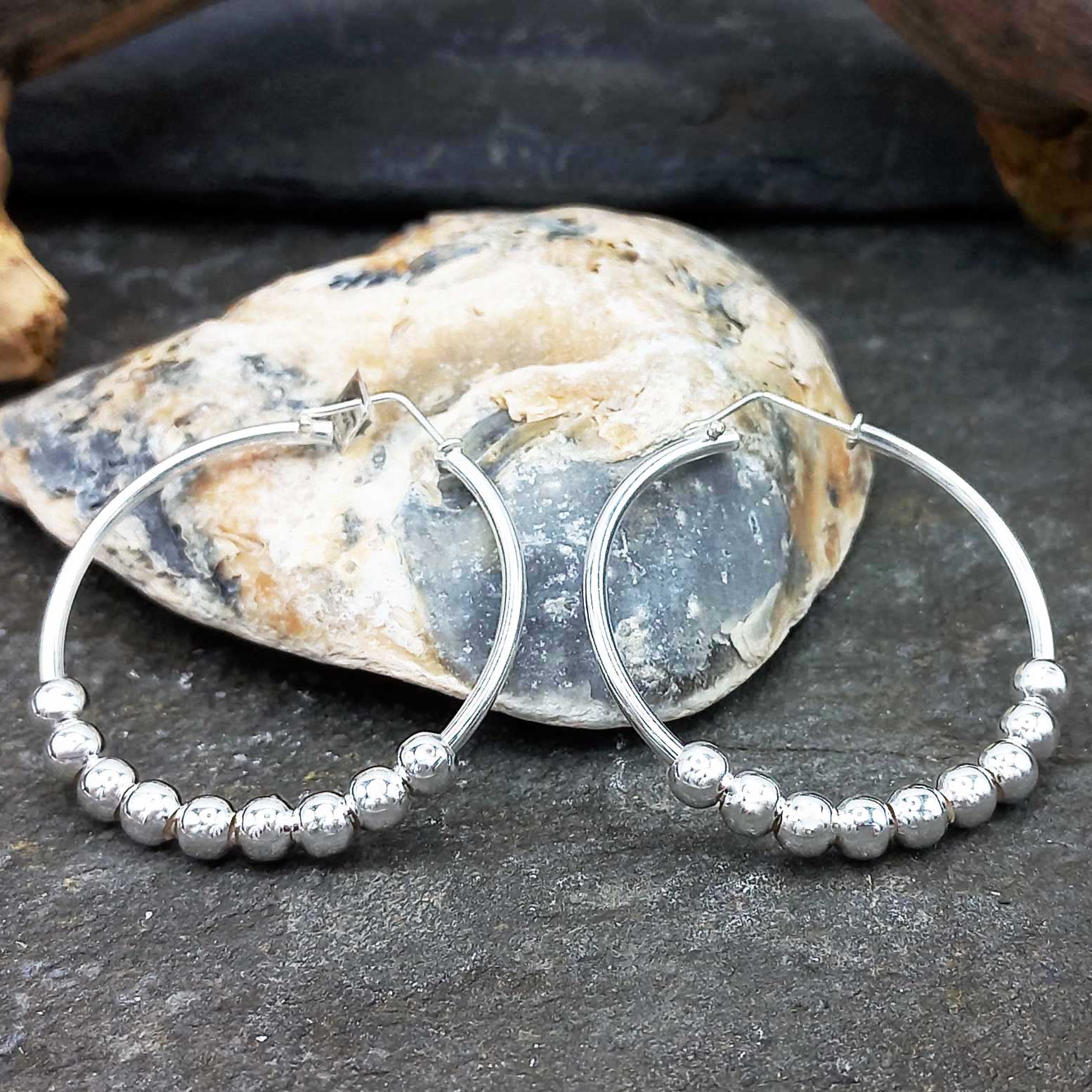 Hoop with Balls Silver Earrings 