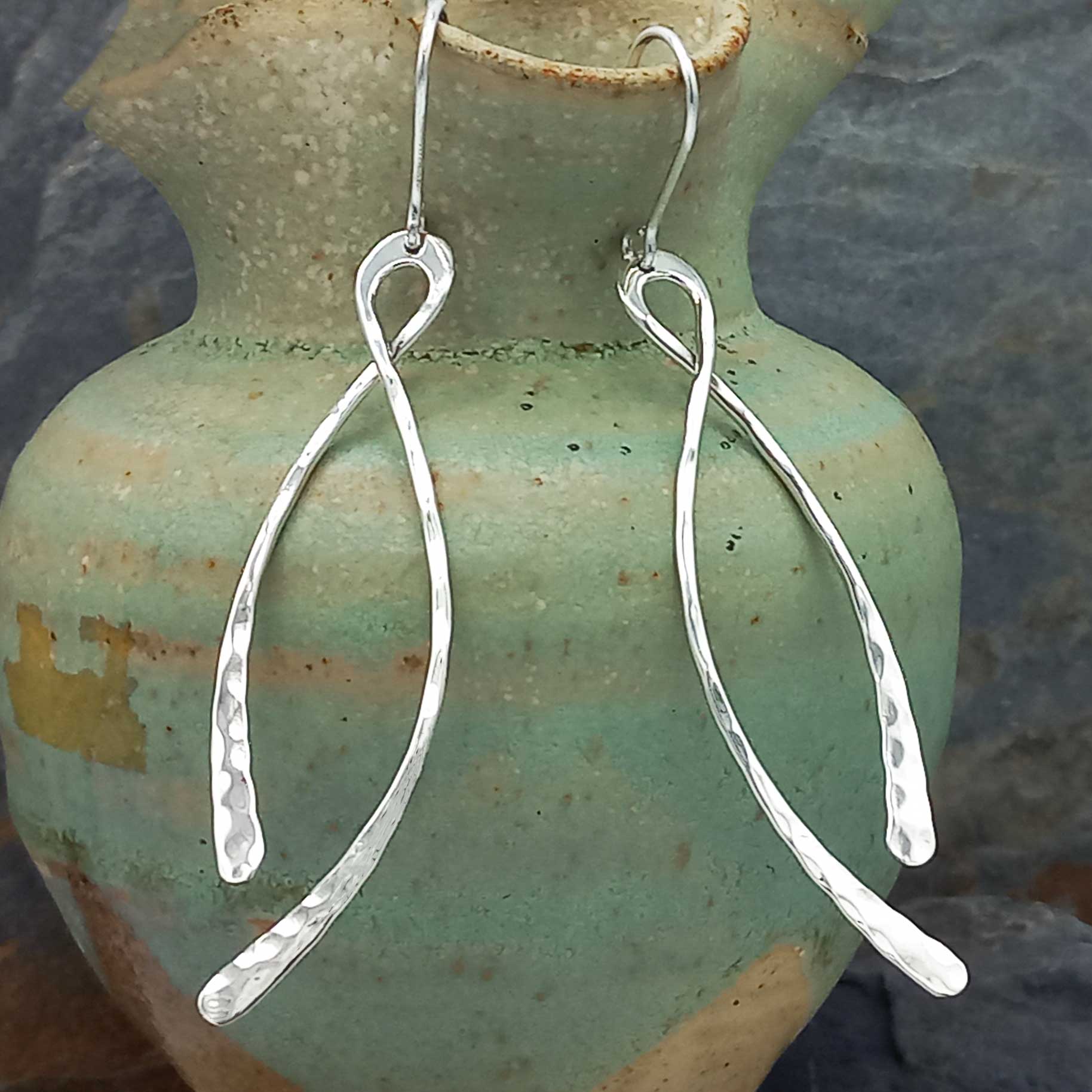 Duo Hammered Strand Silver Earrings (801) Secondary image