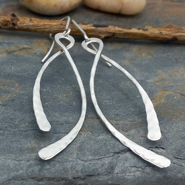 Duo Hammered Strand Silver Earrings