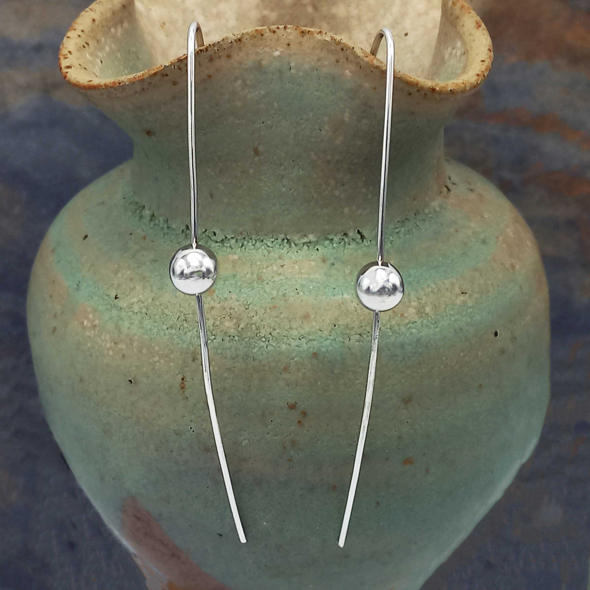 Long Ball Strand Silver Earrings