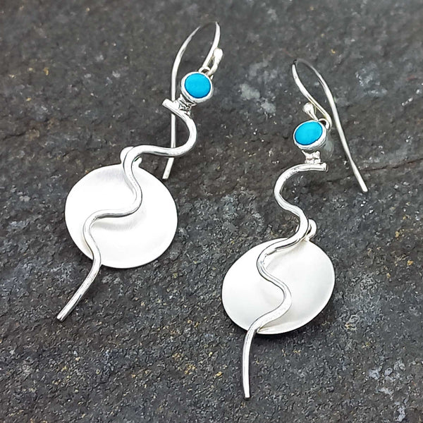 Turquoise Flame Silver Earrings