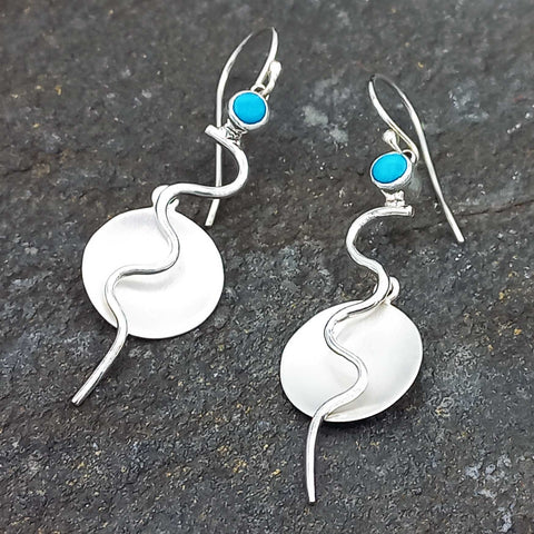 Turquoise Flame Silver Earrings