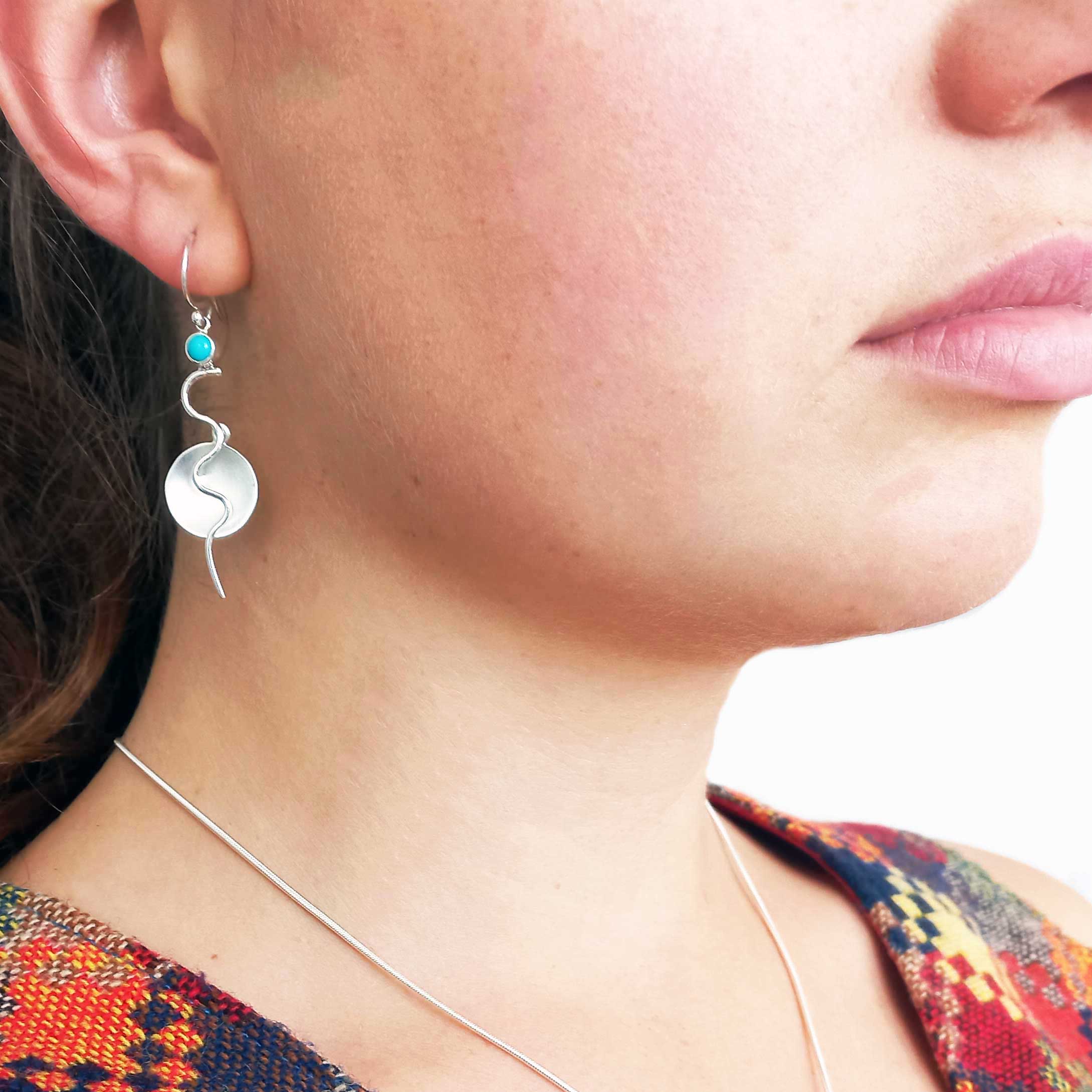 Unusual sterling silver turquoise earrings