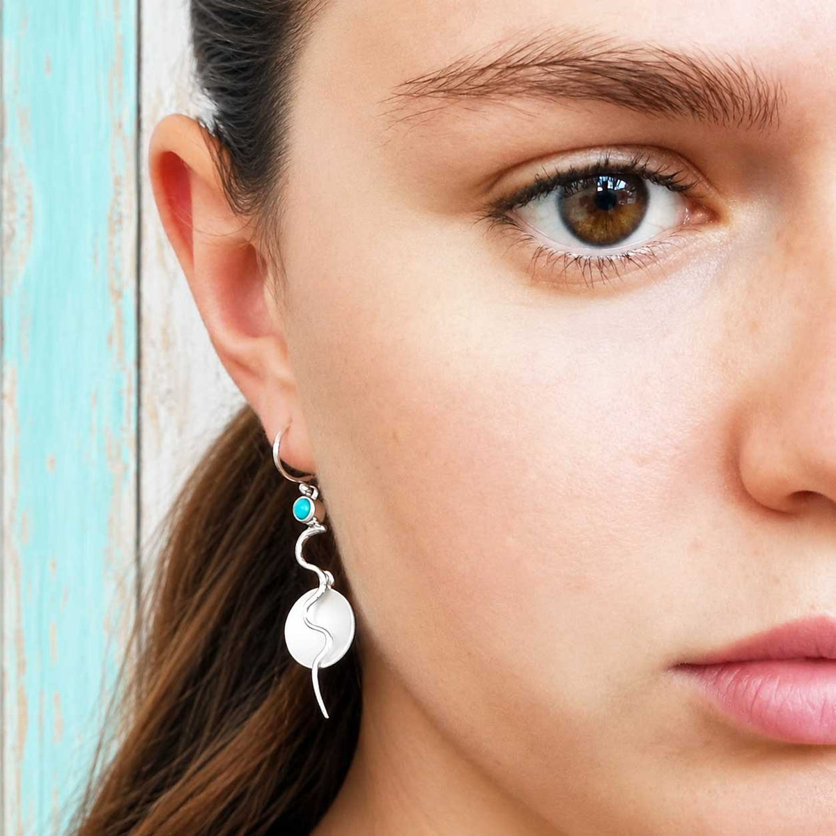Silver Statement earrings handmade Mexican with Turquoise stone