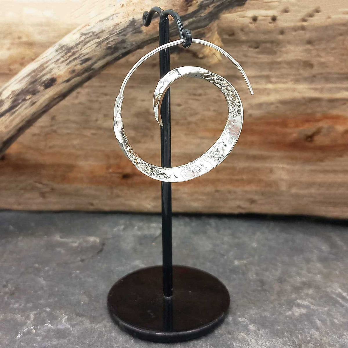 Hammered Curled Silver Hoops