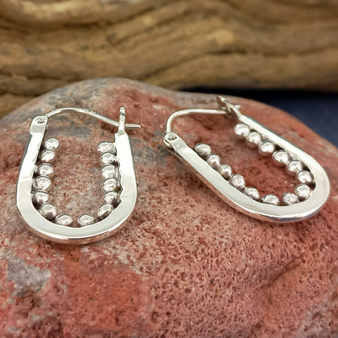 Unusual oval hoops silver earrings
