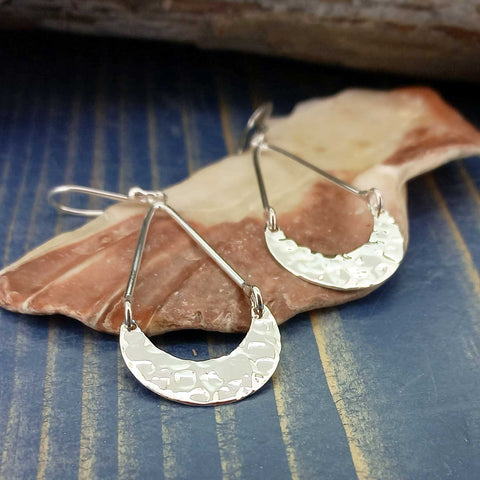 Long Dangly Hammered Silver Earrings