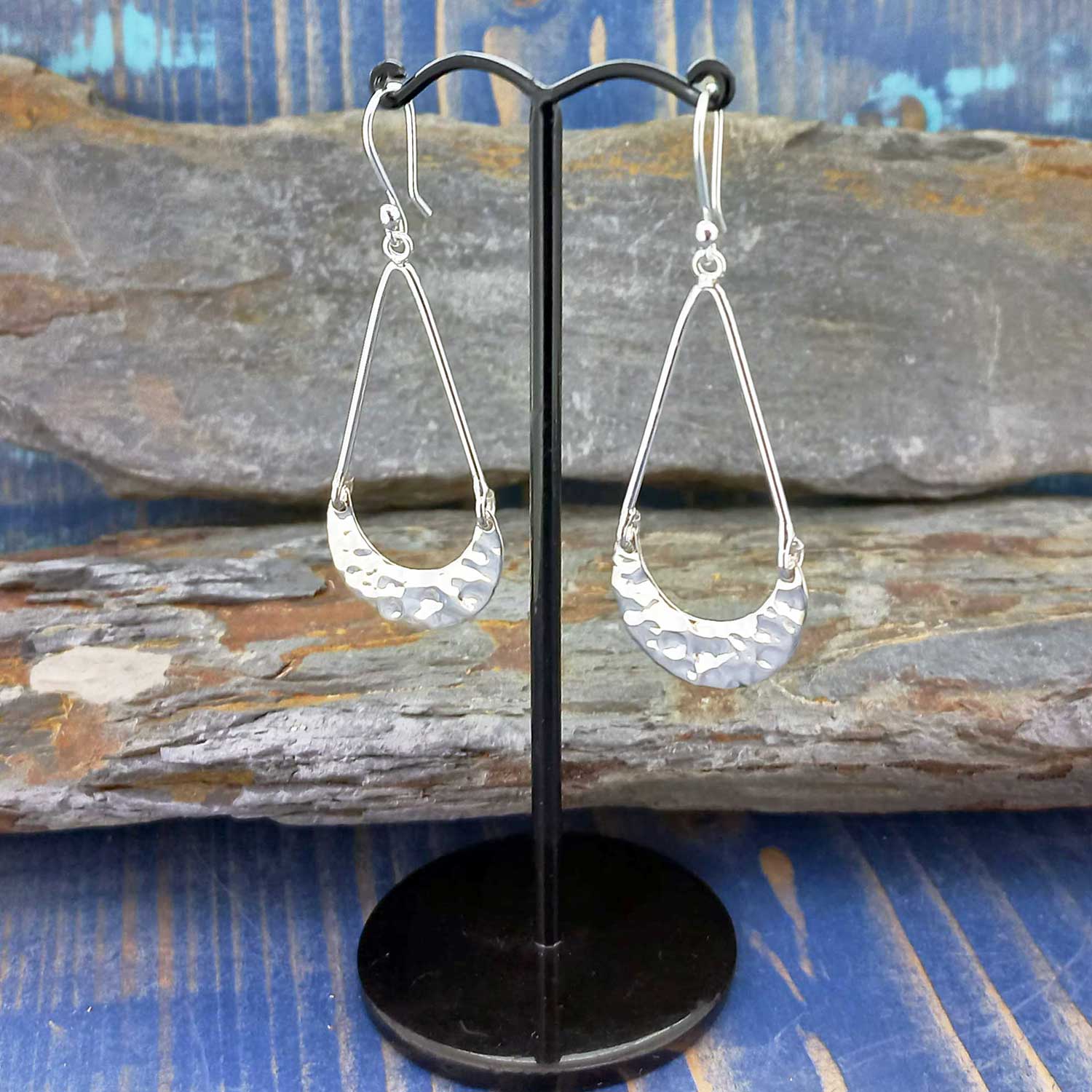 Handmade long unusual hammered earrings