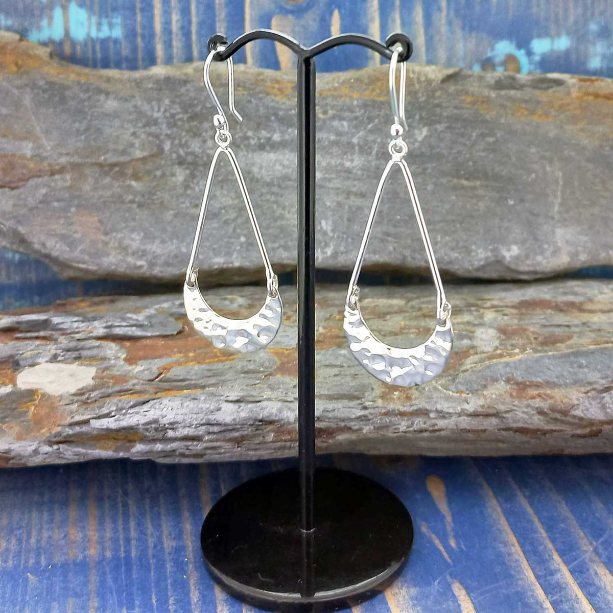 Handmade long unusual hammered earrings
