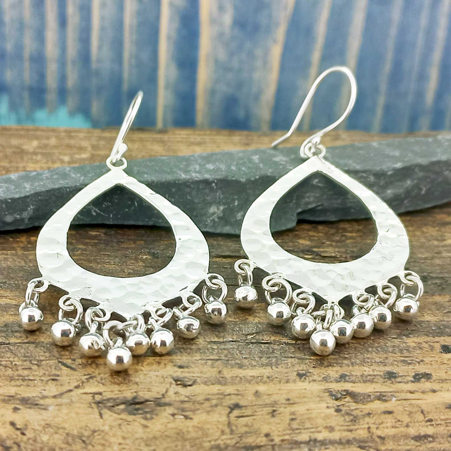 Hammered handmade silver unusual earrings