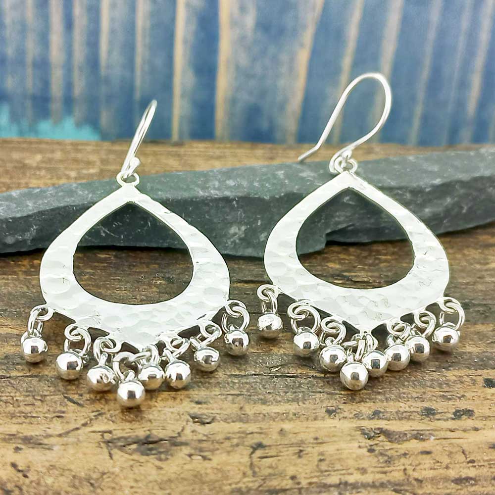 Hammered handmade silver unusual earrings