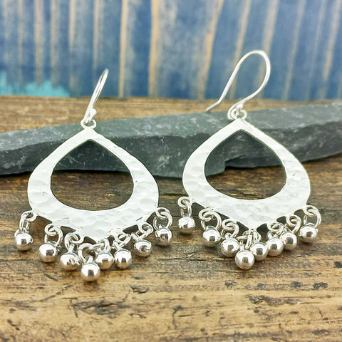 Hammered handmade silver unusual earrings