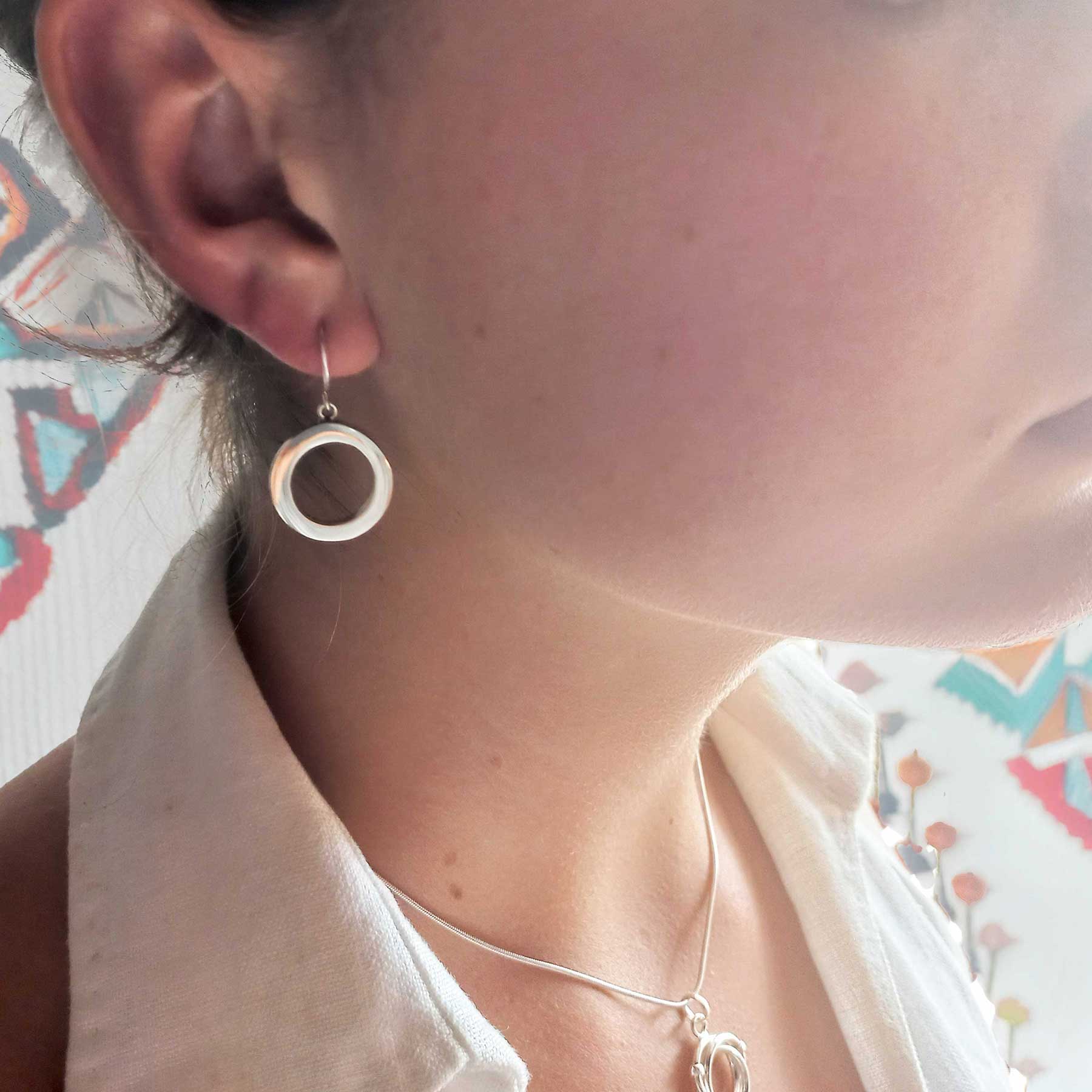 Handmade silver circle hoop earrings