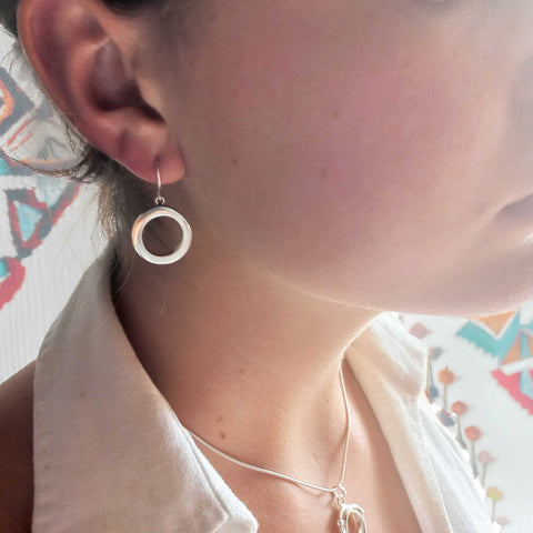 Handmade silver circle hoop earrings