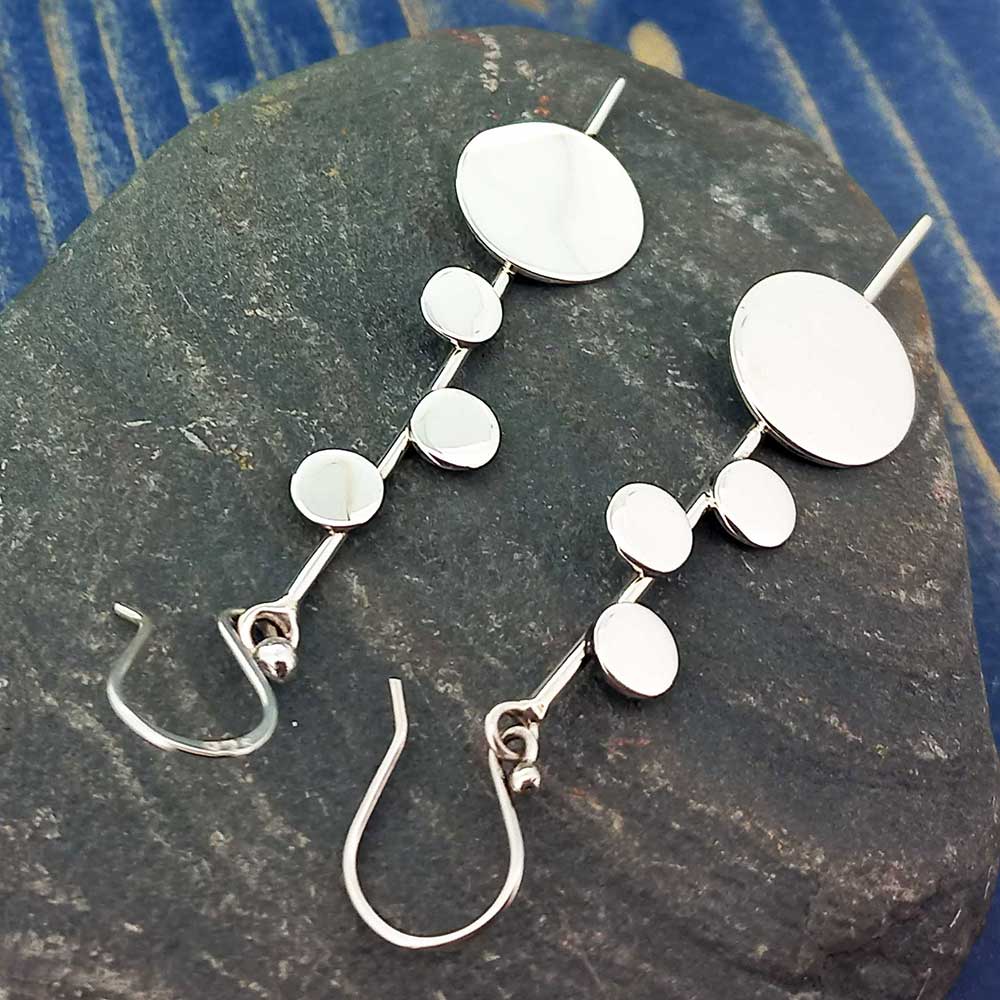 Silver long dangly circle earrings