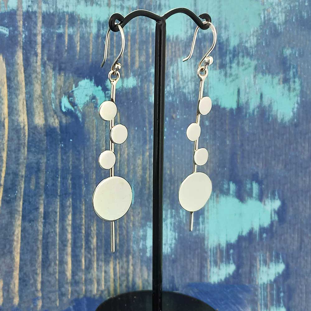Unusual sterling silver drop circle earrings