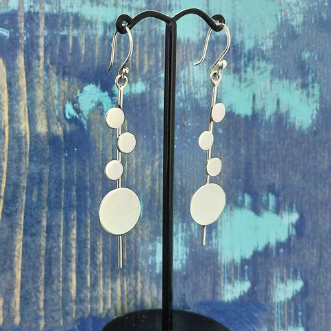 Unusual sterling silver drop circle earrings