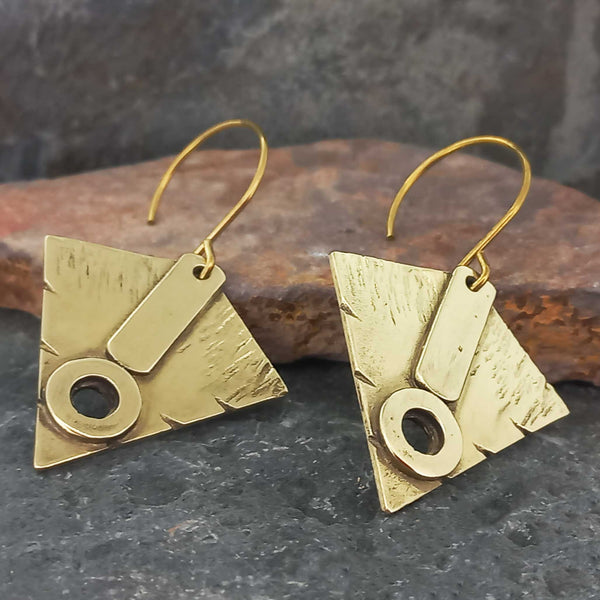 Brass geometric triangular earrings