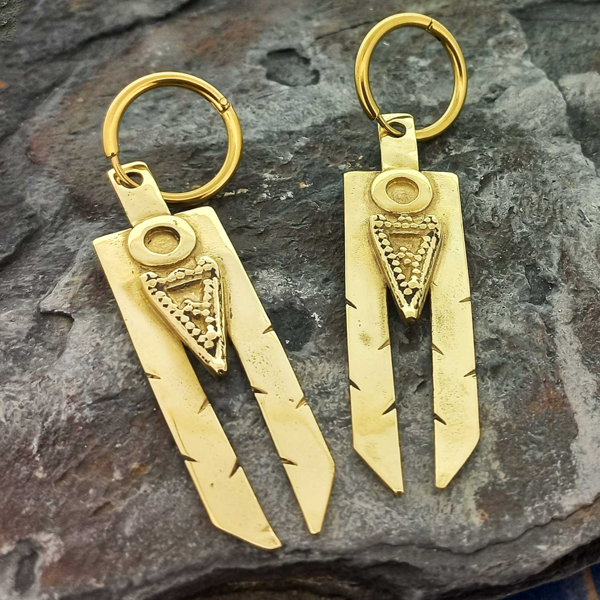 Brass Aztec dangly artisan brass earrings Main image