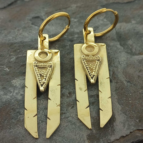 Statement brass Aztec handmade earrings