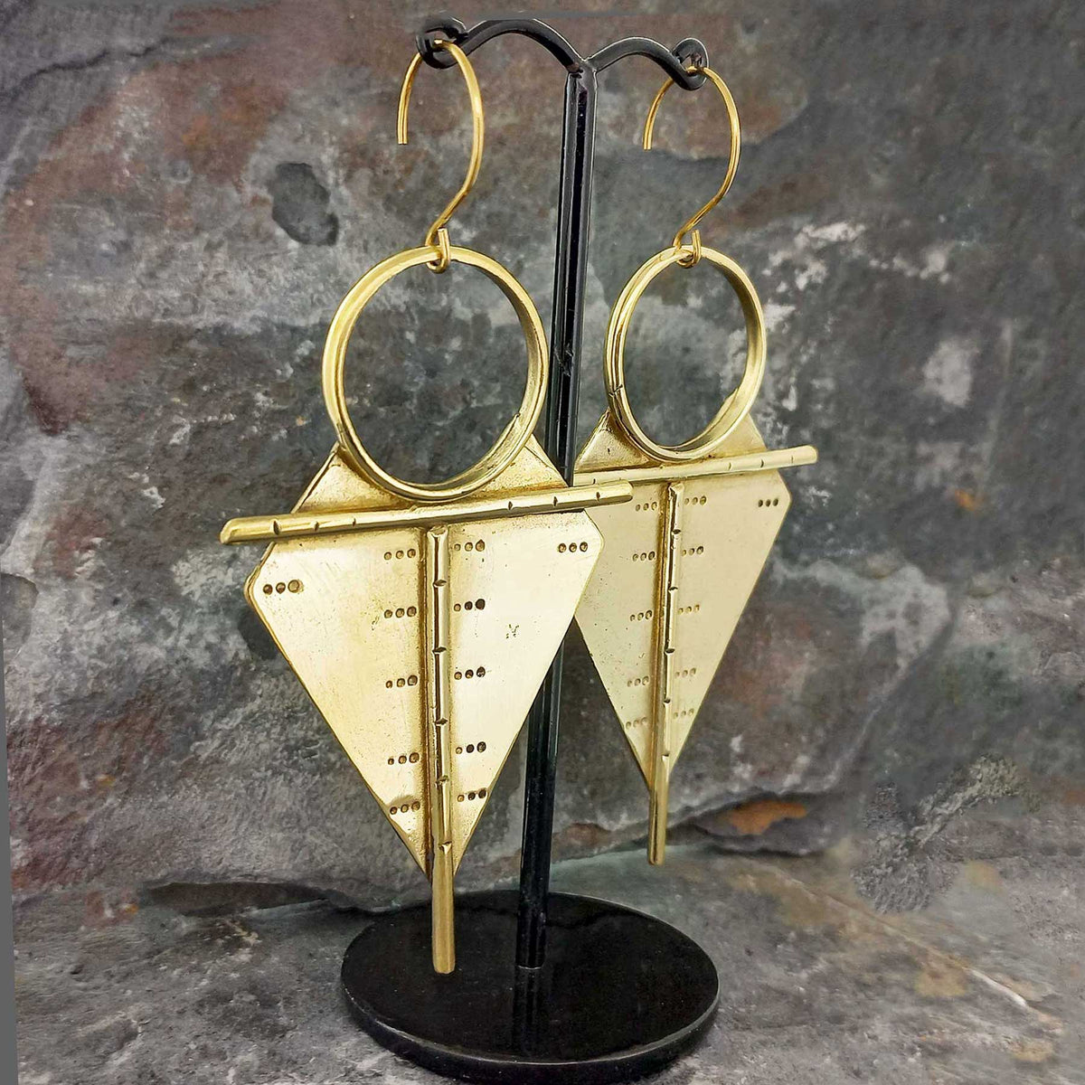 Handmade large bold statement brass earrings geometric