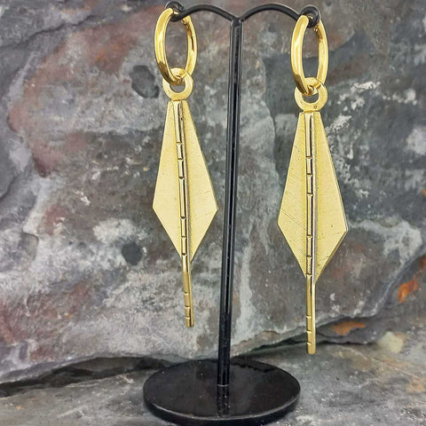 Statement brass earrings with gold plated hoops