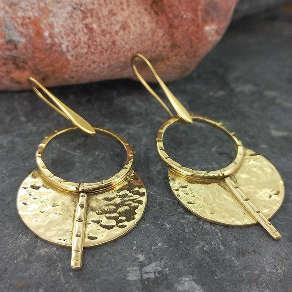 Handmade brass unusual moon earrings