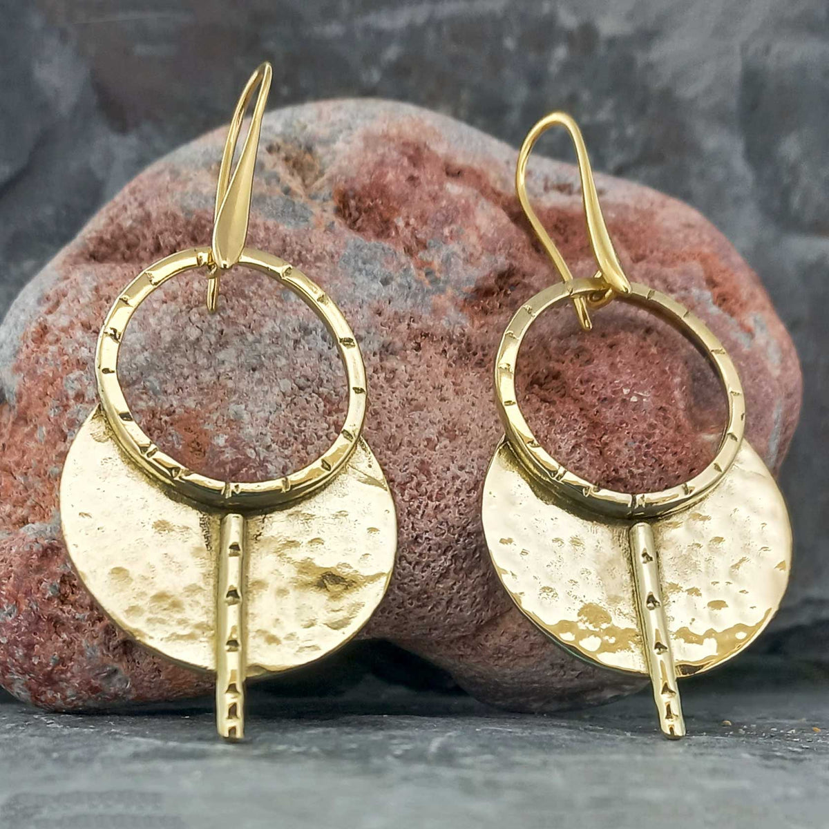 Handmade tribal moon drop gold coloured earrings