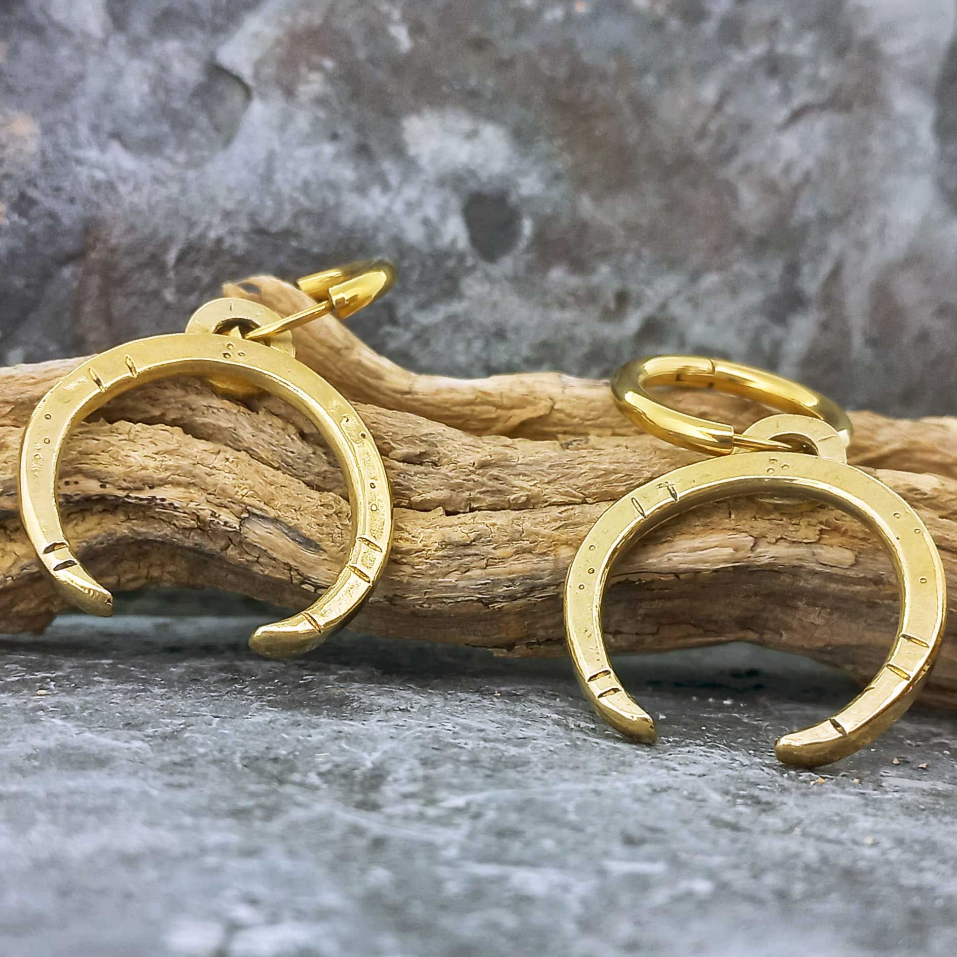Unusual crescent moon brass gold coloured earrings