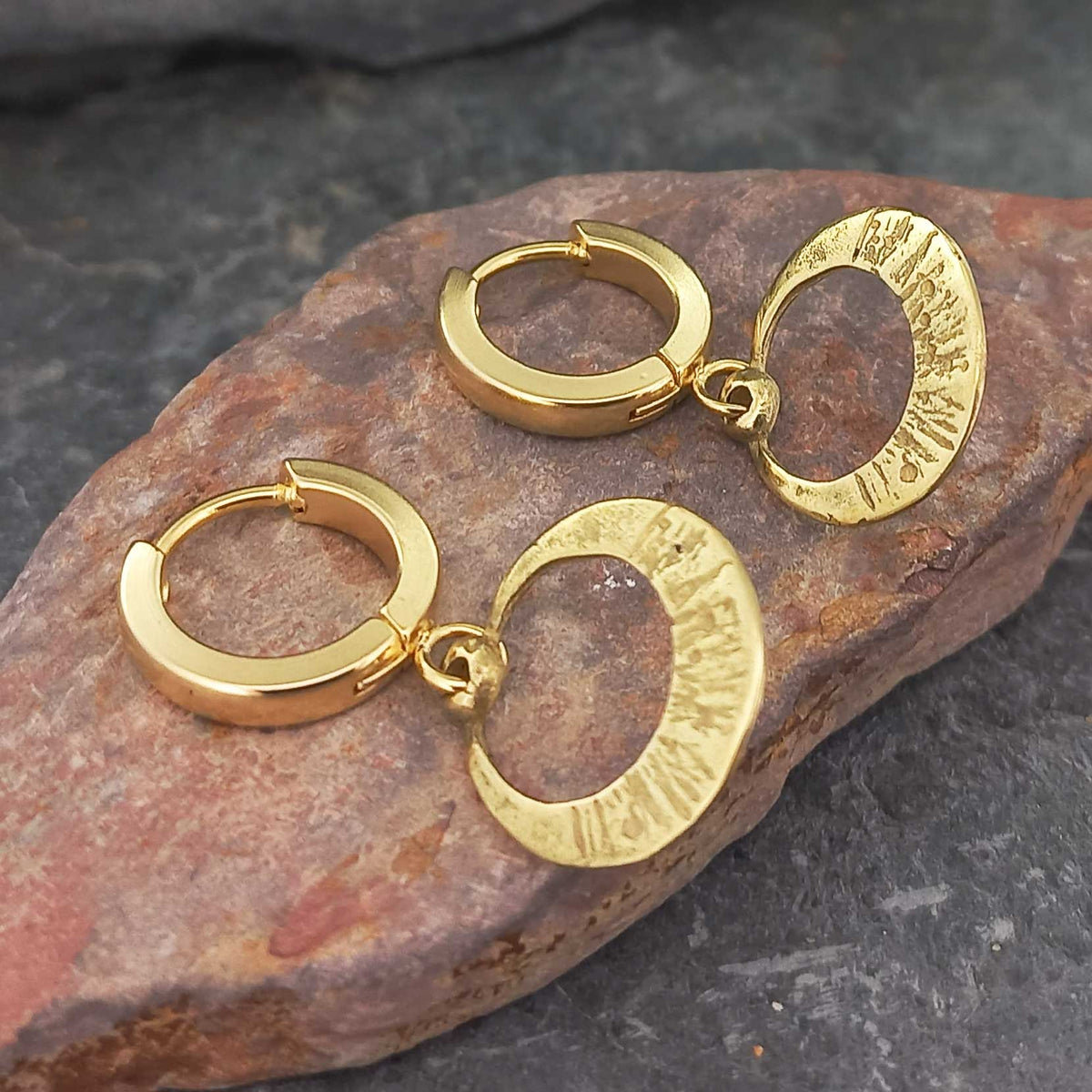 Handmade hand-worked unusual brass earrings